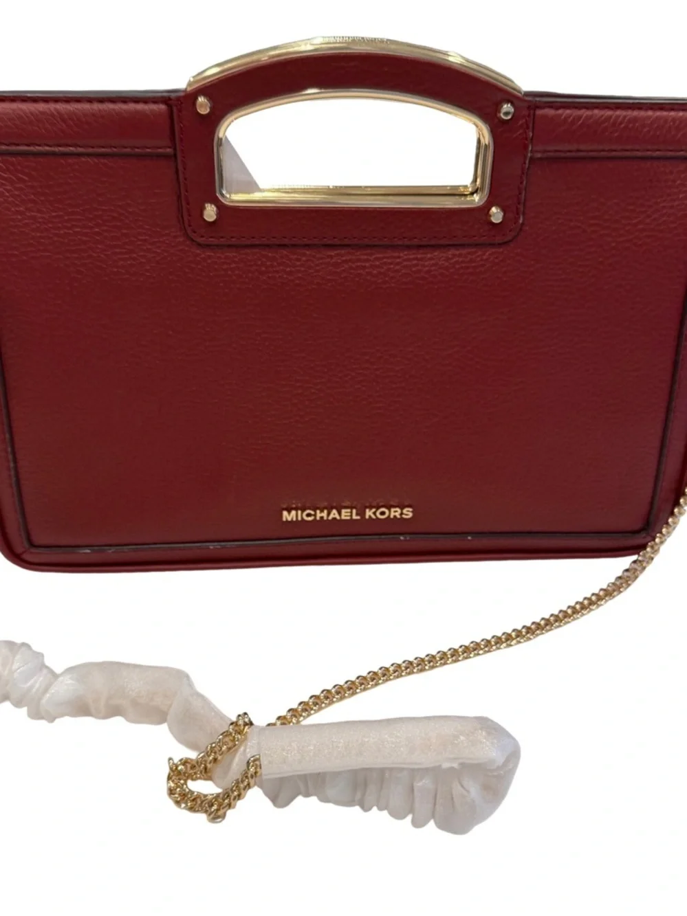 Michael Kors Berkley Legacy Leather Crossbody Clutch Deep Red NWT